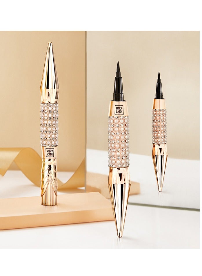 قلم تحديد العيون الفاخر للسيدات تصميم جديد على شكل صولجان الملكة اللؤلؤي، مستحضرات تجميل عصرية للعيون (أسود، قطعة واحدة) - Image 3